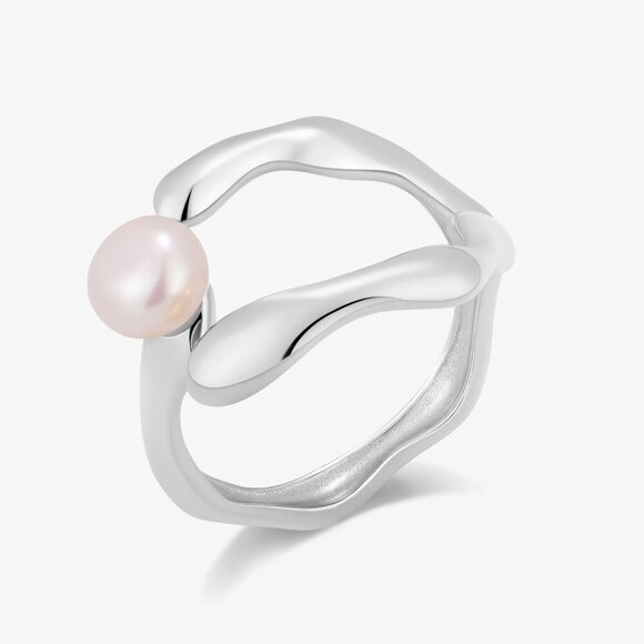 Tide Fresh Water Pearl Ring With Vintage Style Band Open Band Free Size - Picture 12 of 12